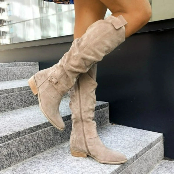 Botas altas de ante con tacón bajo y cremallera lateral - Zenvora