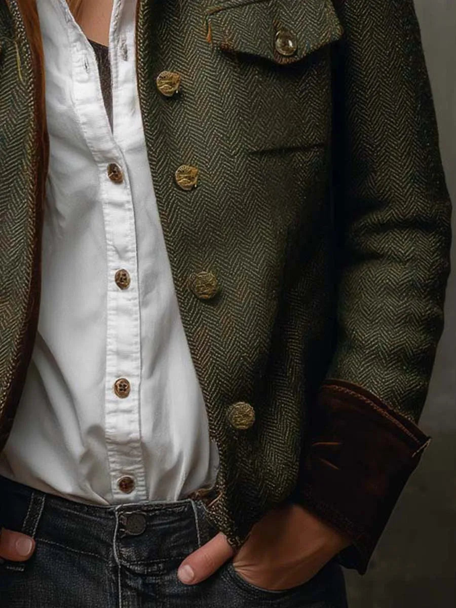 Blazer de mujer verde militar con cuello de solapa - vista 6