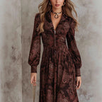 Vestido largo bohemio con estampado de cachemira y mangas abullonadas - Zenvora