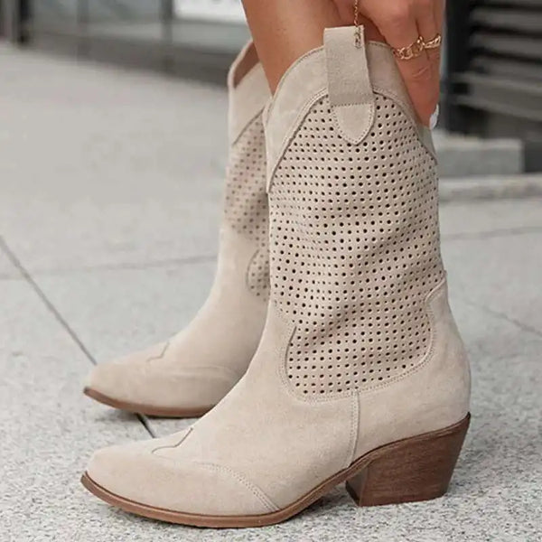 Botines de punta afilada con tacón ancho bajo - Zenvora