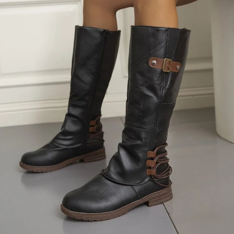 Botas altas de mujer hasta la rodilla con hebillas - Zenvora