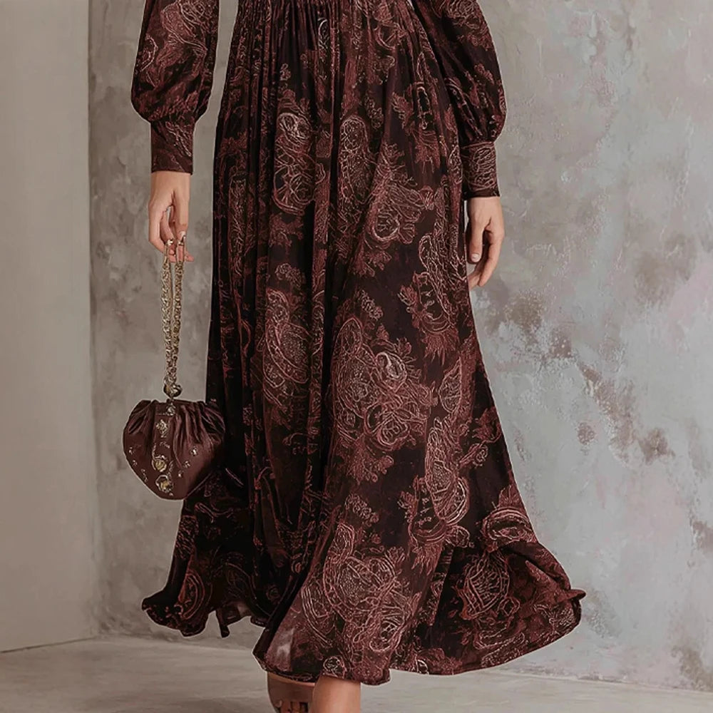 Vestido largo bohemio con estampado de cachemira y mangas abullonadas - vista 2