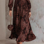Vestido largo bohemio con estampado de cachemira y mangas abullonadas - vista 2