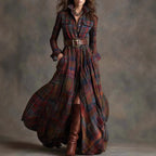 Vestido largo retro de cuadros ajustado con bajo asimétrico - Zenvora