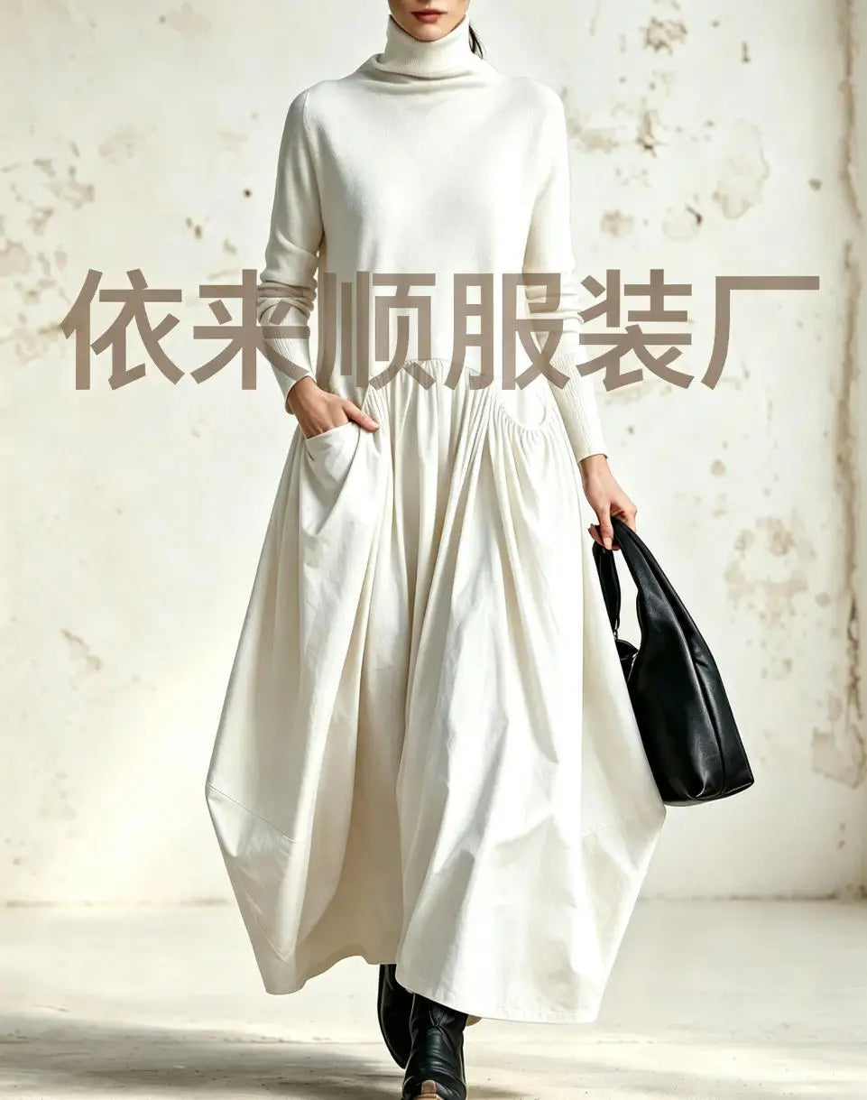 Vestido largo holgado de cuello alto y manga larga - vista 10