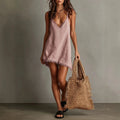 Vestido corto playero con cuello pico y espalda descubierta - vista 3