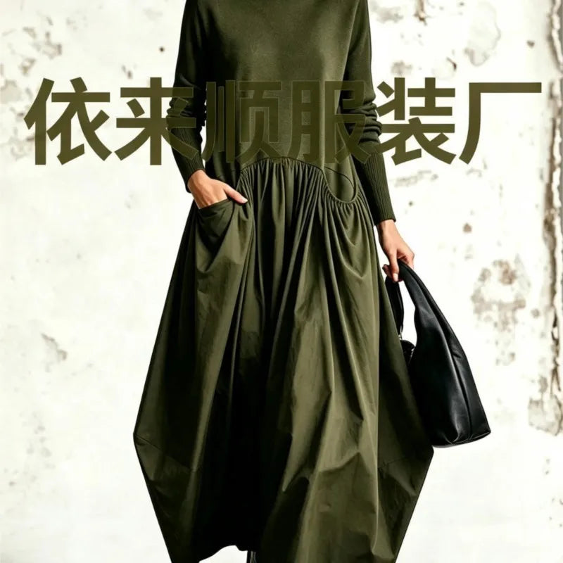 Vestido largo holgado de cuello alto y manga larga - vista 5