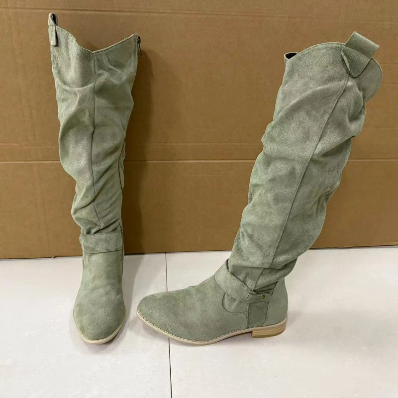 Botas altas de ante con tacón bajo y cremallera lateral - vista 11