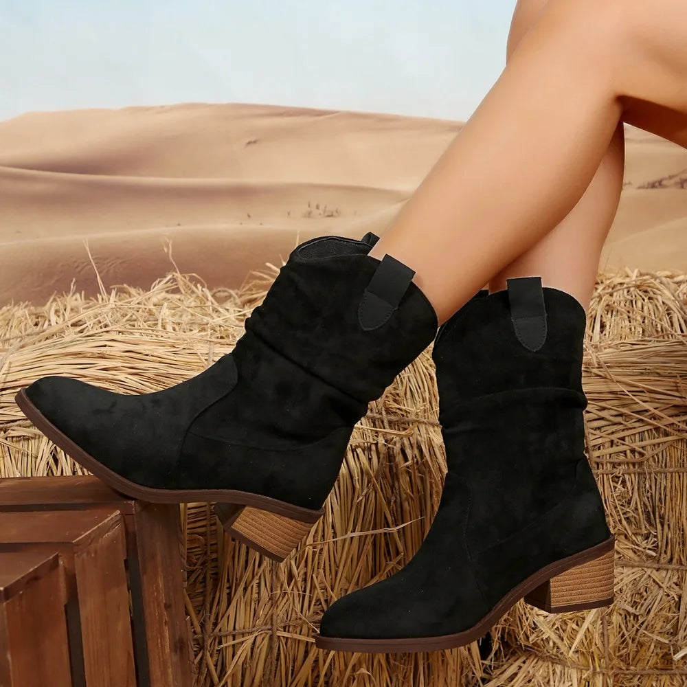 Botines de ante con caña fruncida y punta afilada - vista 7