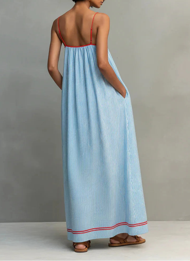 Vestido largo boho de rayas con volantes y tirantes finos - vista 2