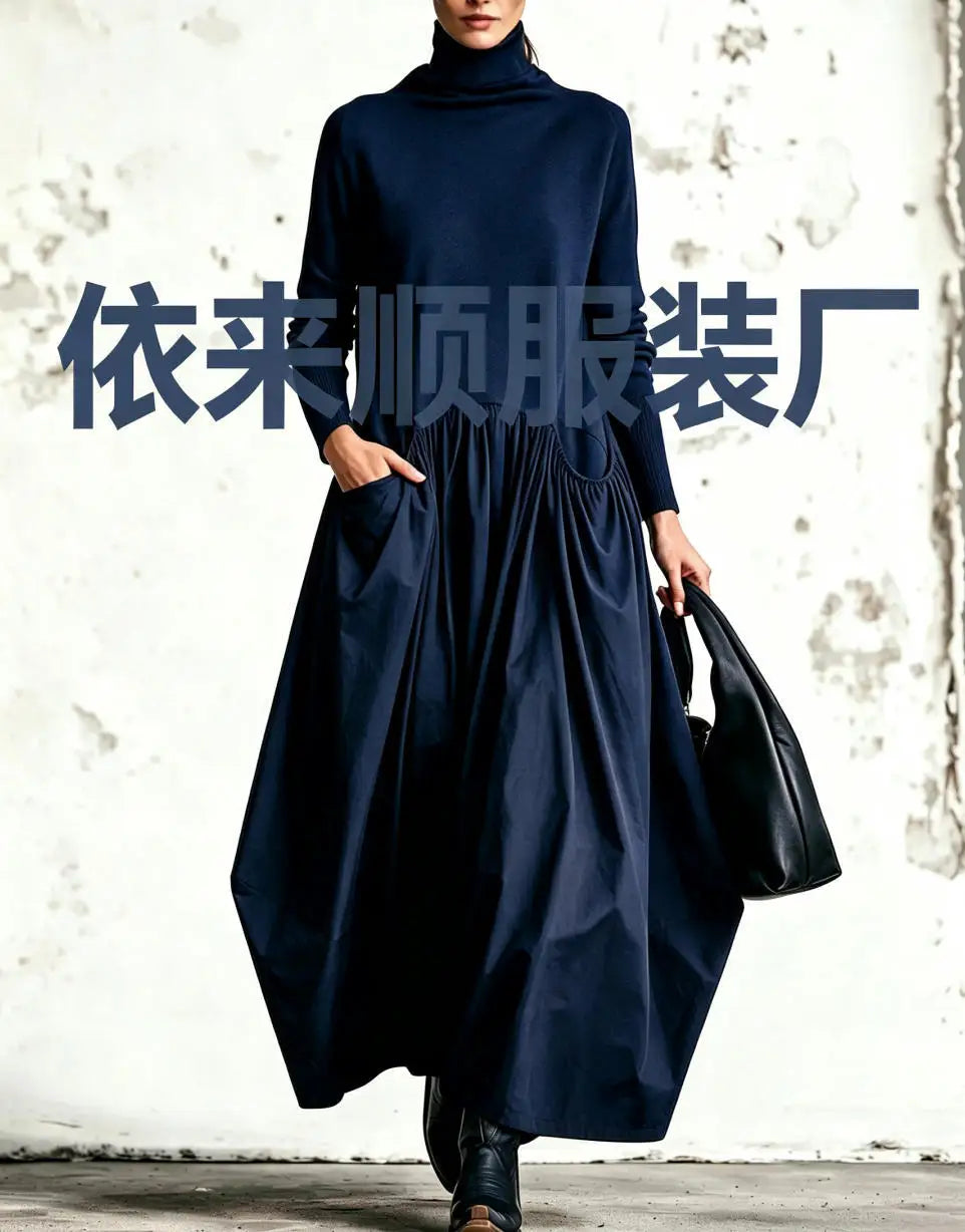 Vestido largo holgado de cuello alto y manga larga - vista 6