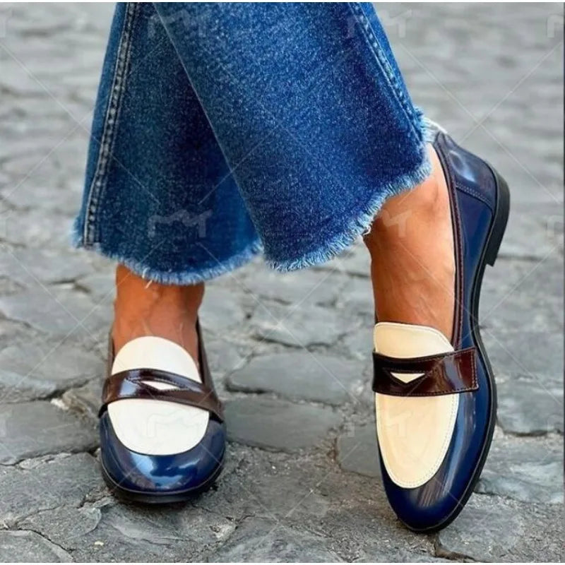 Mocasines planos de charol bicolor estilo británico - Zenvora