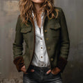 Blazer de mujer verde militar con cuello de solapa - Zenvora