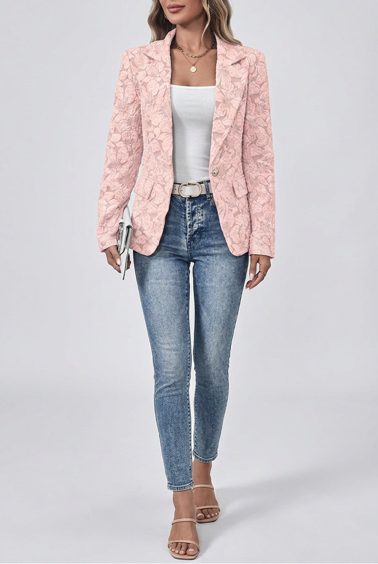 Blazer corto de mujer con estampado jacquard de lirios - vista 3