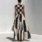 Vestido largo de cuadros sin mangas de estilo retro - vista 3