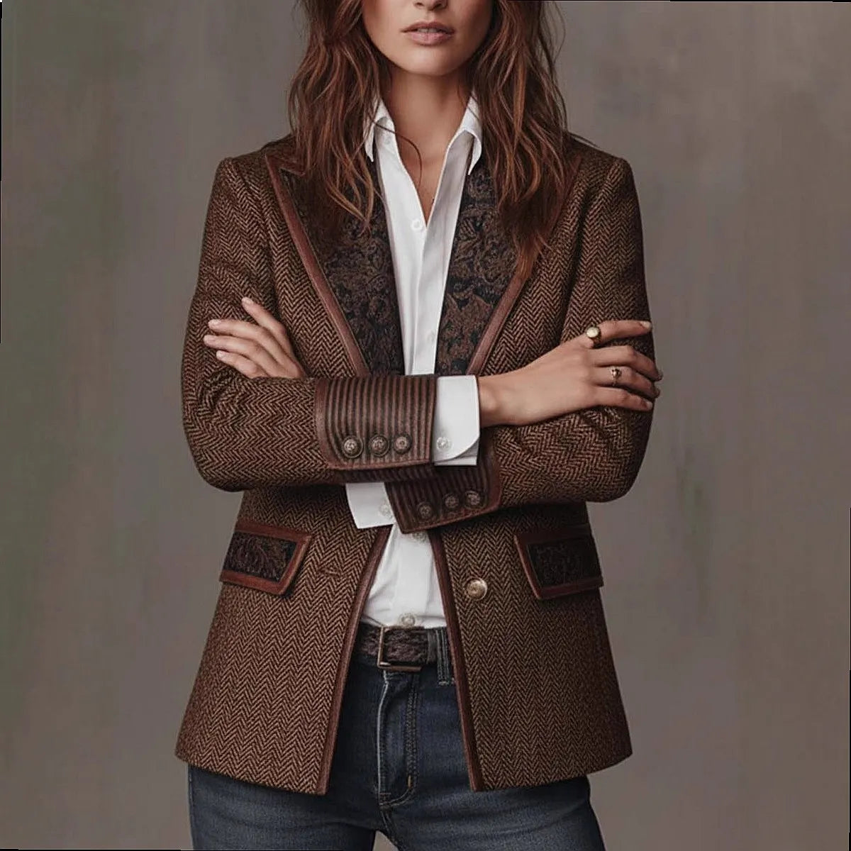 Chaqueta de lana con cuello sastre en color contraste - vista 3