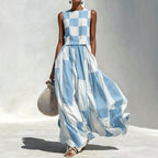Vestido largo de cuadros sin mangas de estilo retro - vista 5