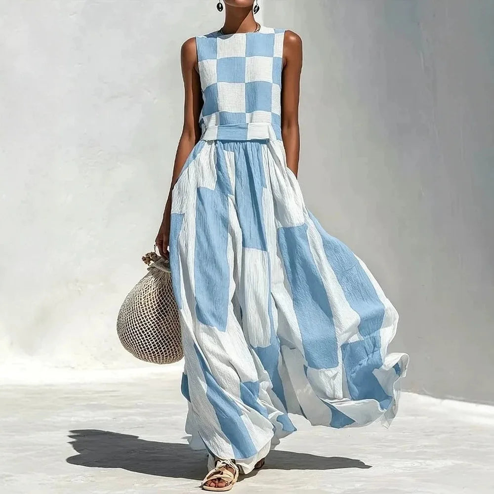 Vestido largo de cuadros sin mangas de estilo retro - vista 5
