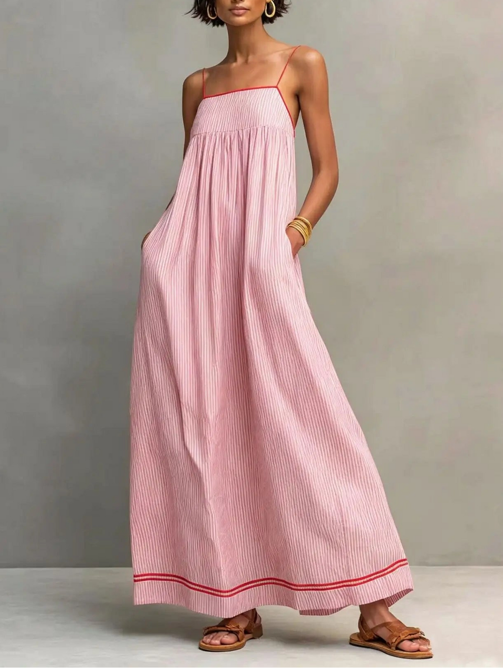 Vestido largo boho de rayas con volantes y tirantes finos - vista 6