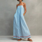 Vestido largo boho de rayas con volantes y tirantes finos - Zenvora