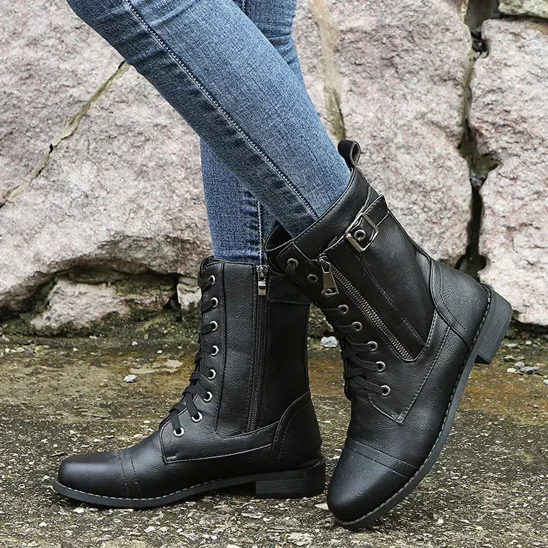 Botines de cordones con tacón cuadrado - Zenvora