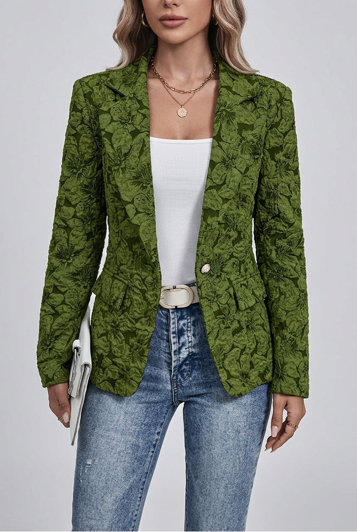 Blazer corto de mujer con estampado jacquard de lirios - Zenvora