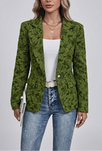 Blazer corto de mujer con estampado jacquard de lirios - Zenvora