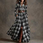Vestido largo retro de cuadros ajustado con bajo asimétrico - vista 5