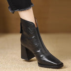 Botines de piel auténtica con tacón de madera y punta cuadrada - vista 7