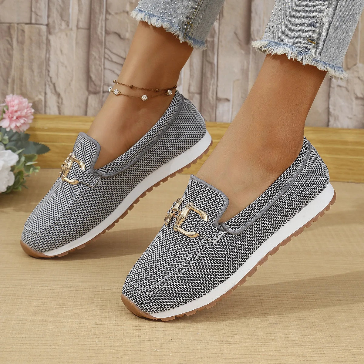 Mocasines casuales de lona con hebilla metálica - Zenvora