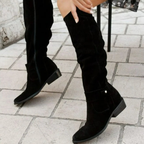 Botas altas de ante con tacón bajo y cremallera lateral - vista 2