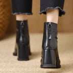 Botines de piel auténtica con tacón de madera y punta cuadrada - vista 3