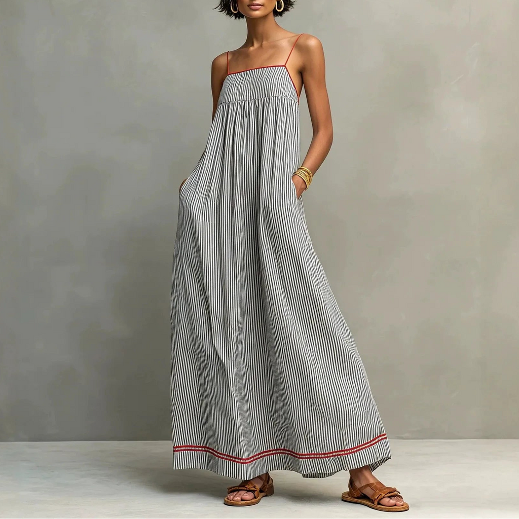 Vestido largo boho de rayas con volantes y tirantes finos - vista 4