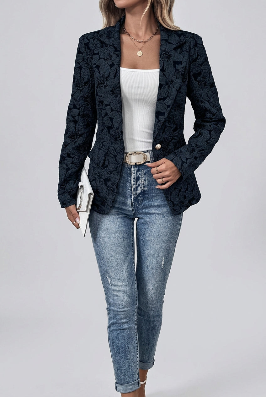 Blazer corto de mujer con estampado jacquard de lirios - vista 5