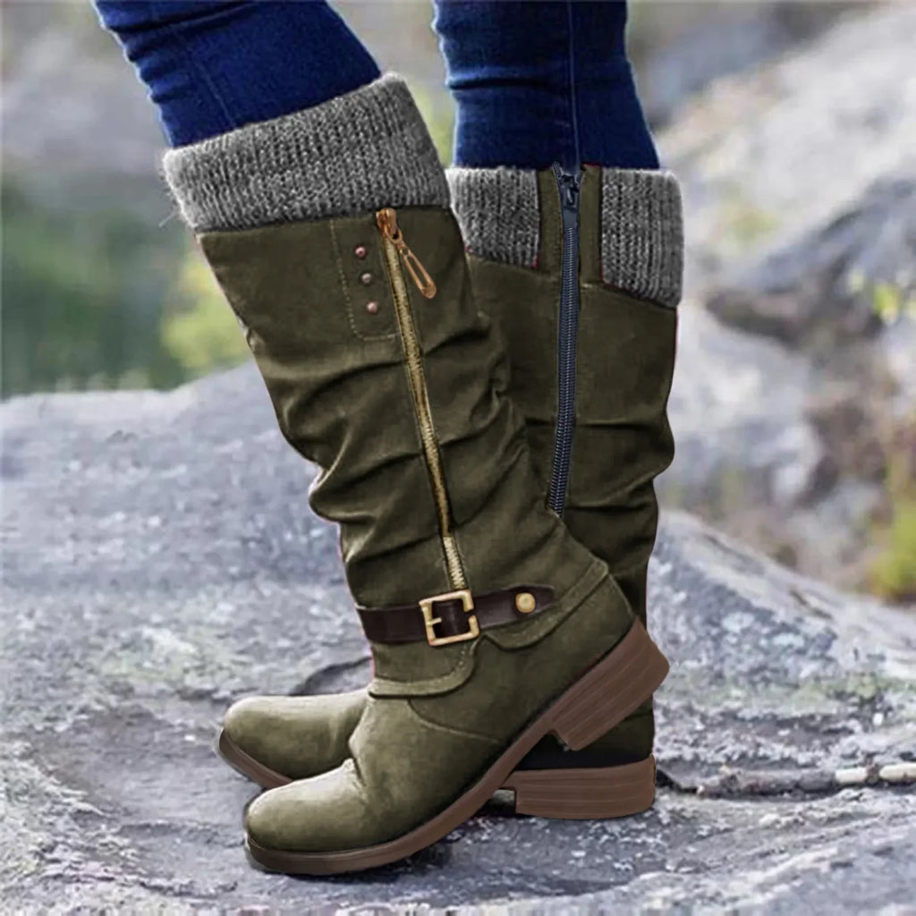 Botas altas vintage de mujer con punta redonda - Zenvora
