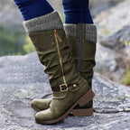 Botas altas vintage de mujer con punta redonda - Zenvora
