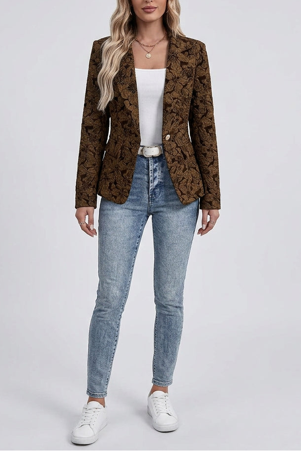 Blazer corto de mujer con estampado jacquard de lirios - vista 7