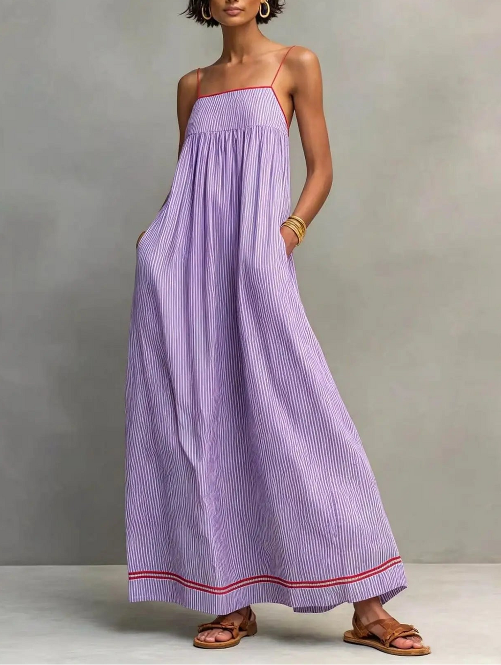 Vestido largo boho de rayas con volantes y tirantes finos - vista 5