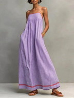 Vestido largo boho de rayas con volantes y tirantes finos - vista 5