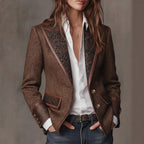Chaqueta de lana con cuello sastre en color contraste - Zenvora