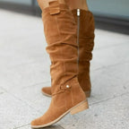 Botas altas de ante con tacón bajo y cremallera lateral - vista 4