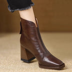 Botines de piel auténtica con tacón de madera y punta cuadrada - vista 8