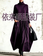 Vestido largo holgado de cuello alto y manga larga - vista 9