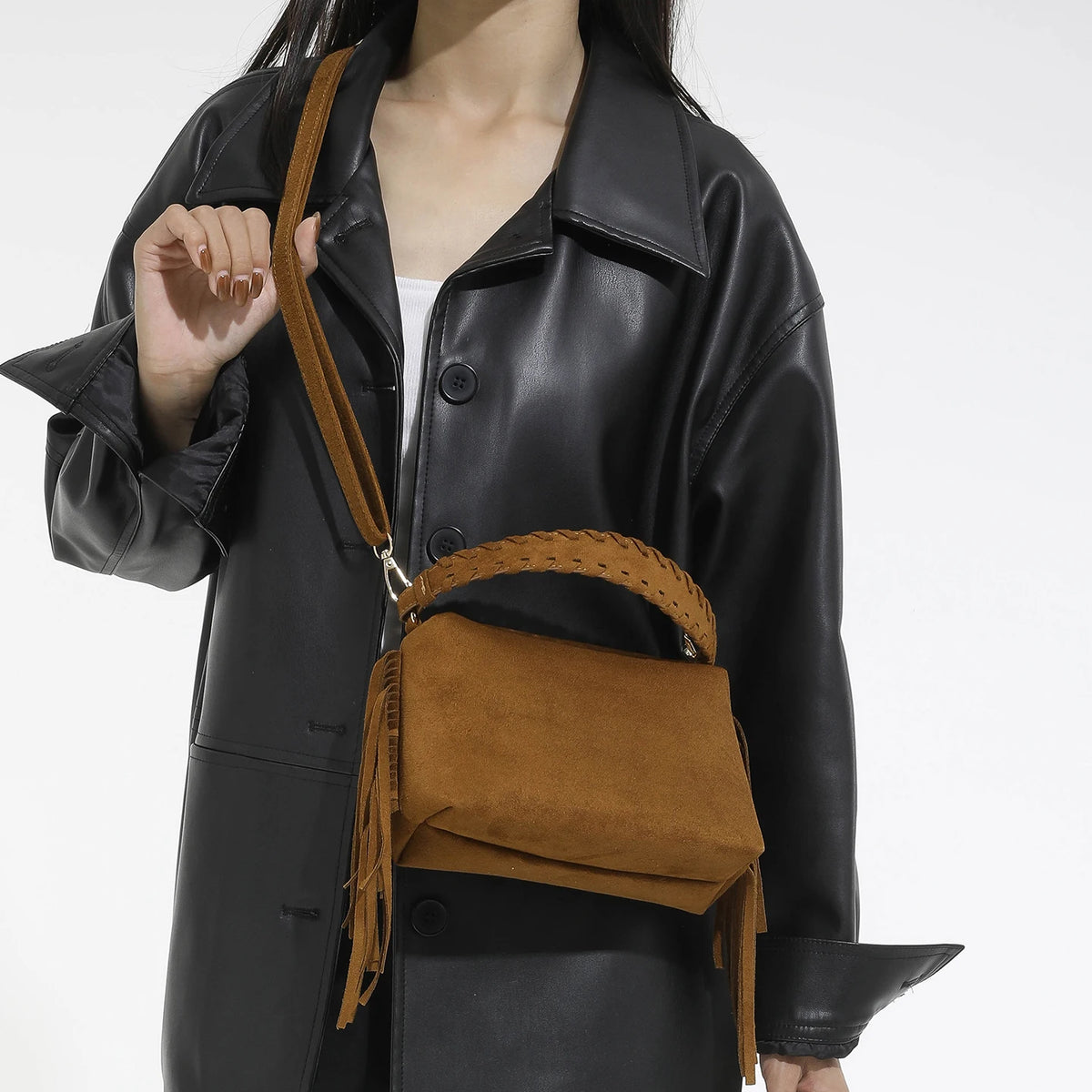 Bolso mini de ante con borlas