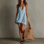 Vestido corto playero con cuello pico y espalda descubierta - vista 4