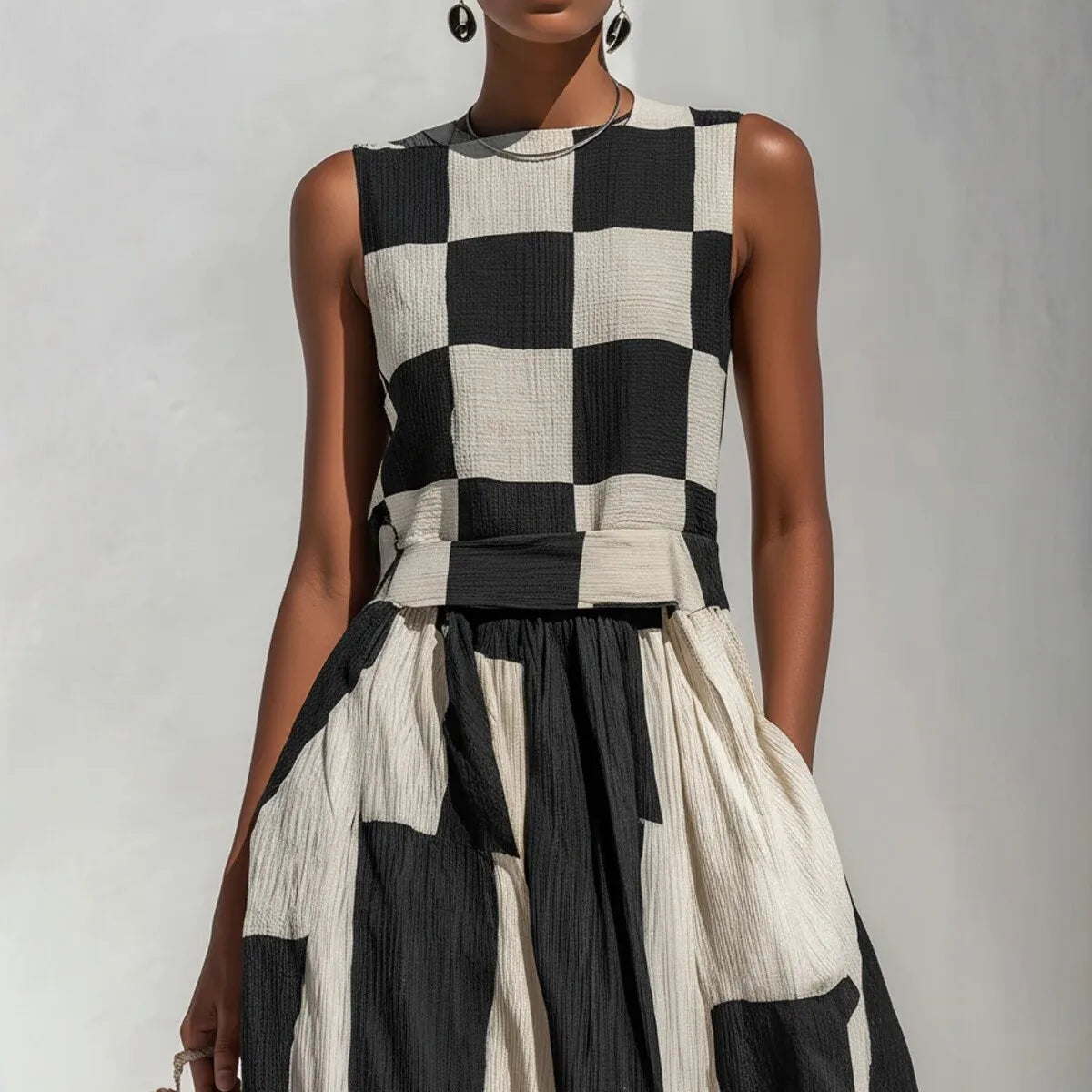 Vestido largo de cuadros sin mangas de estilo retro - Zenvora