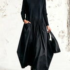 Vestido largo holgado de cuello alto y manga larga - Zenvora