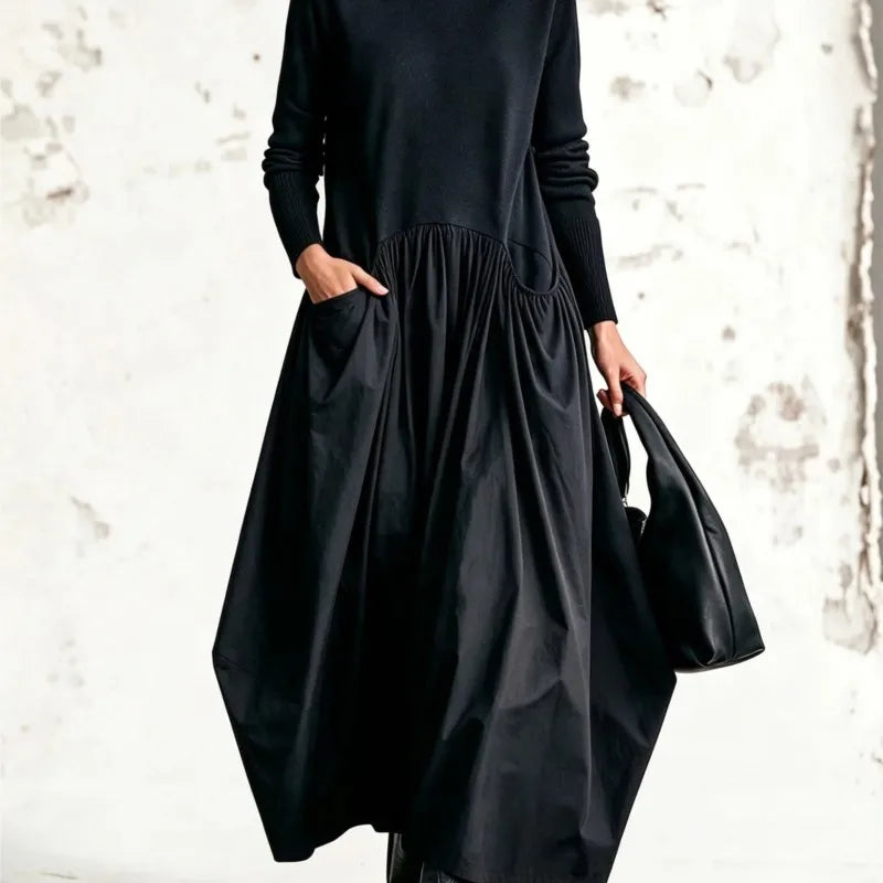 Vestido largo holgado de cuello alto y manga larga - Zenvora