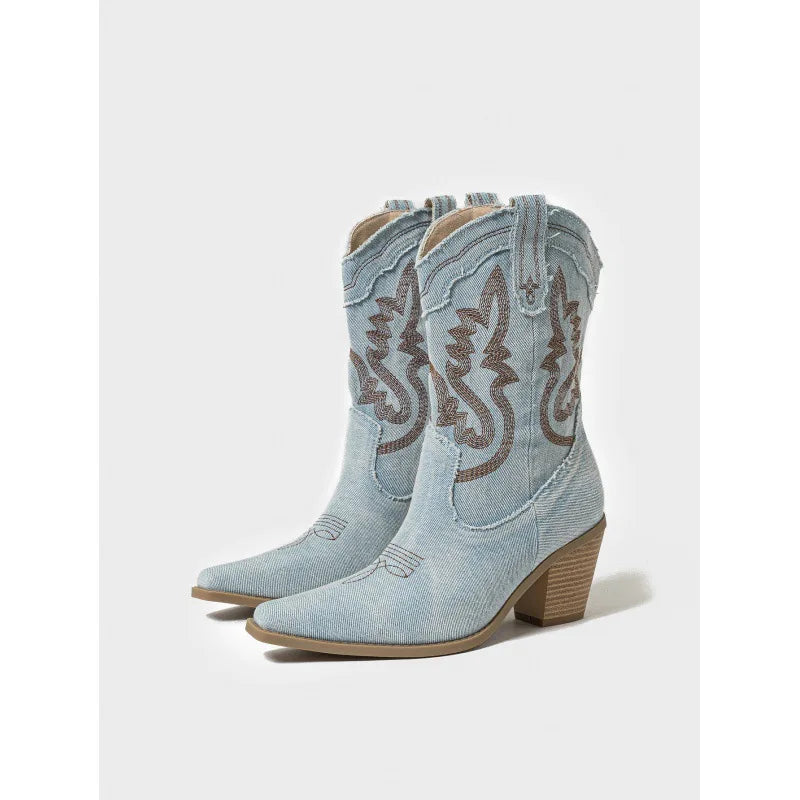 Botas vaqueras bicolor de mujer con tacón grueso - vista 7