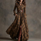 Vestido largo retro de cuadros ajustado con bajo asimétrico - vista 3